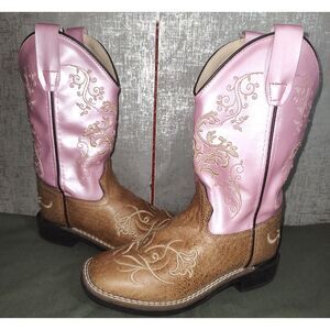 Old West Girls Western Pink Brown Boots Sz 13.5D